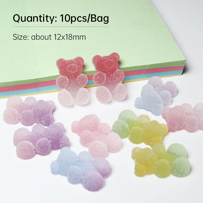 10pcs Cute Sugar Bear Nail Art Charms DIY Candy Color Acrylic