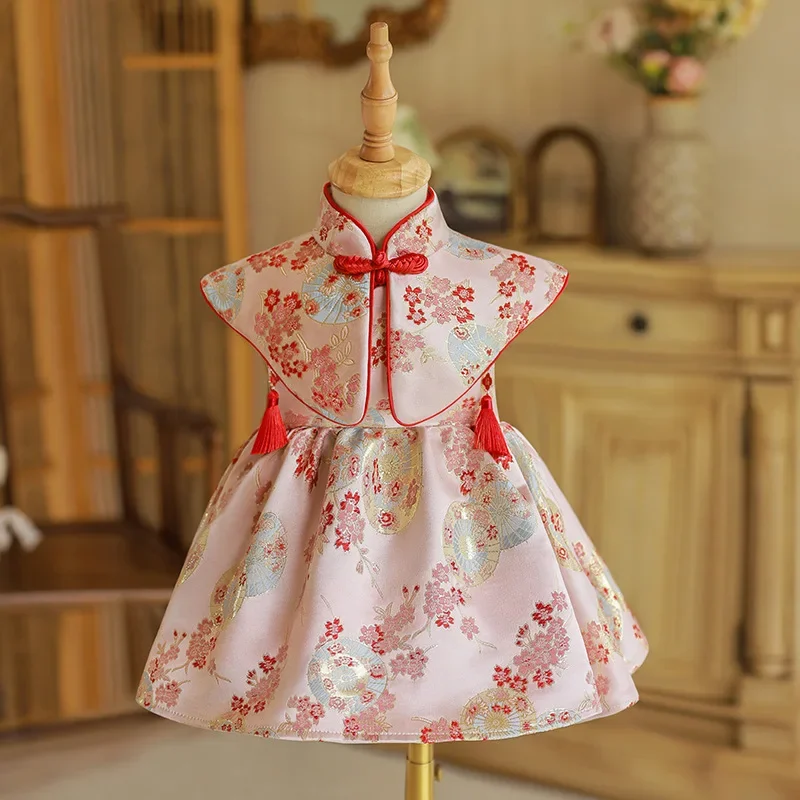 

Girls 1st Birthday dress Chinese style kids Tang costume Flower Baby princess dress Children's New Year wear party Clothes 2 4 6