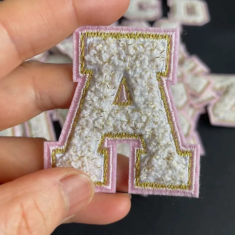 Weiße A~Z-Alphabet-Buchstaben, 0~9 Zahlen, Chenille-Aufnäher, Thermocollant, Stickerei-Applikation zum Aufbügeln, Transfer-Kleidungsaufkleber – Detail 7