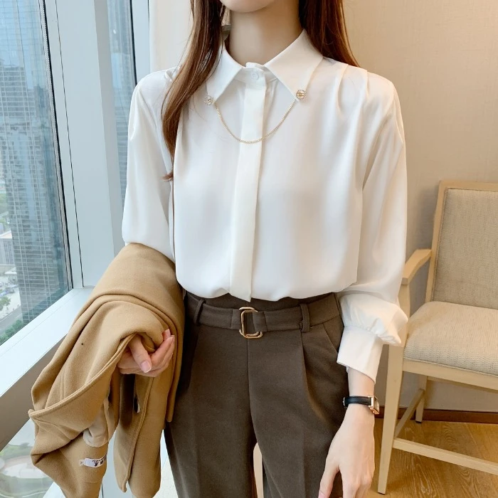 Women Tops Blusas Mujer De Moda 2023 New Solid Color Blouses Shirt Women  Blouse Long Sleeve Chain Neck White Blouses 905H|Blouses & Shirts| -  AliExpress