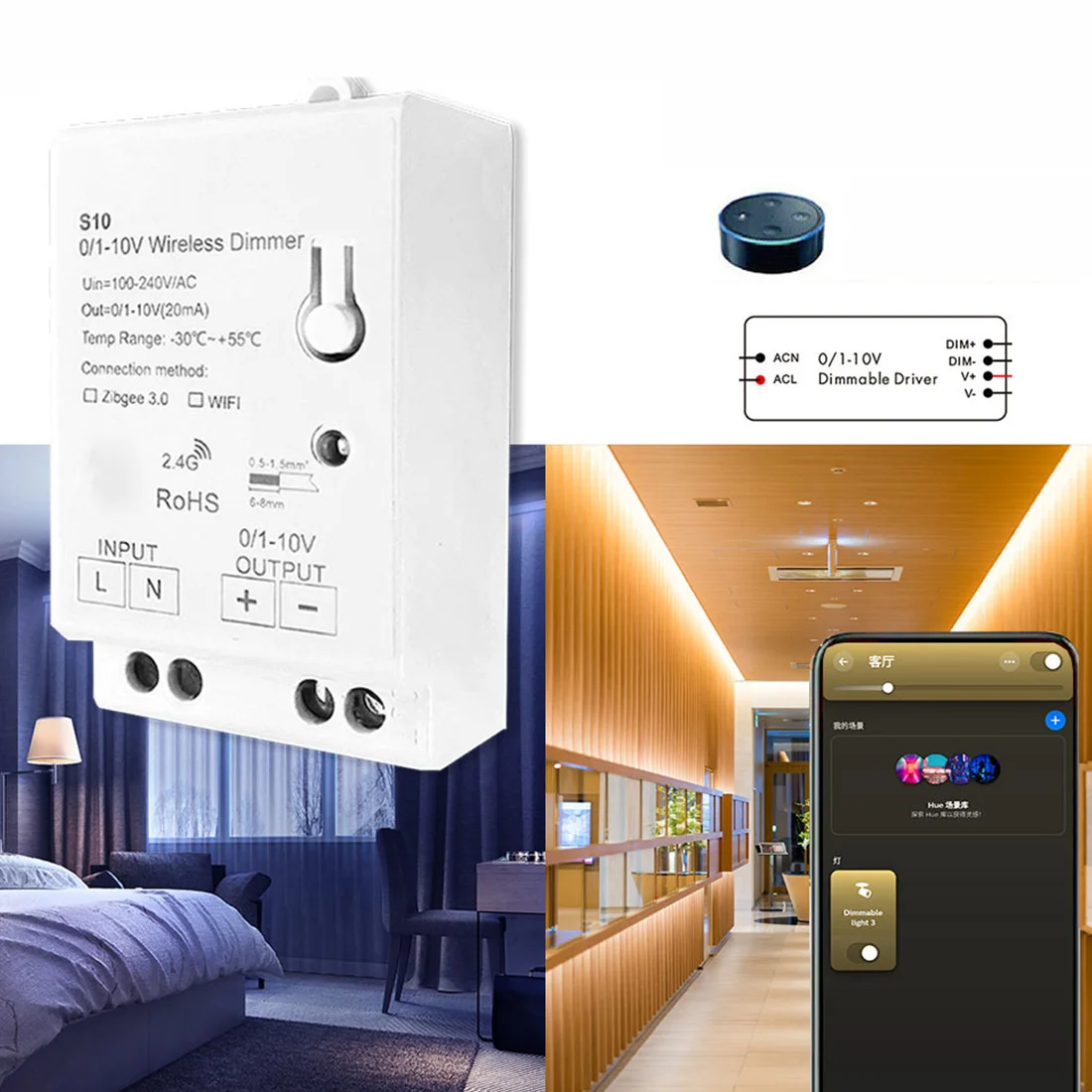 AC100-240V ZigBee 0/1-10V LED Ʈ  Ʈѷ Ʈ  Tuya  App 0-10V LED     ̺