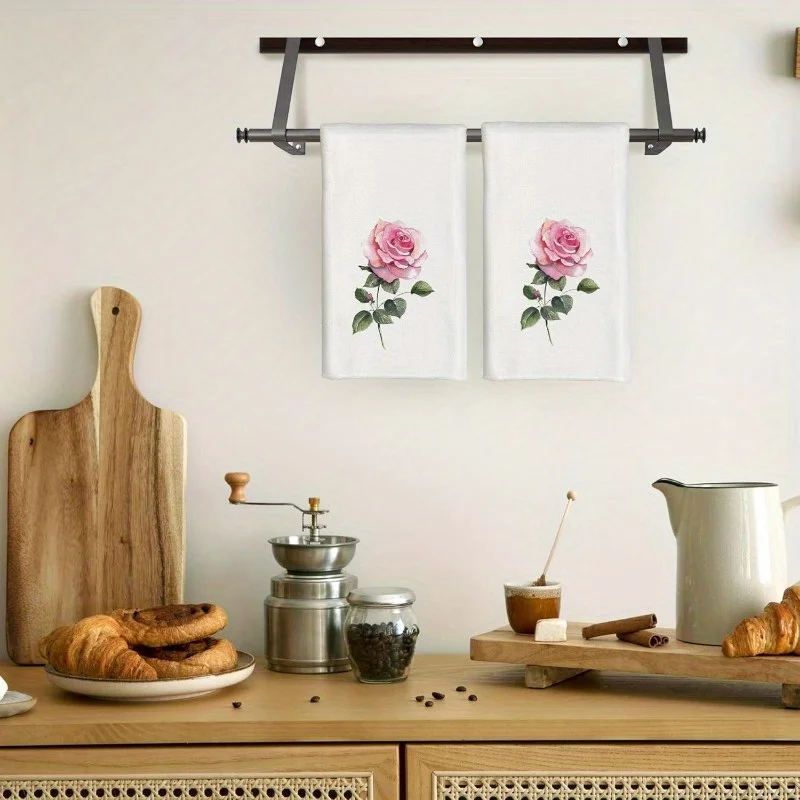 2 pieces pink rose microfiber hand towels shells corals absorbent kitchen dishwashing towels cooking