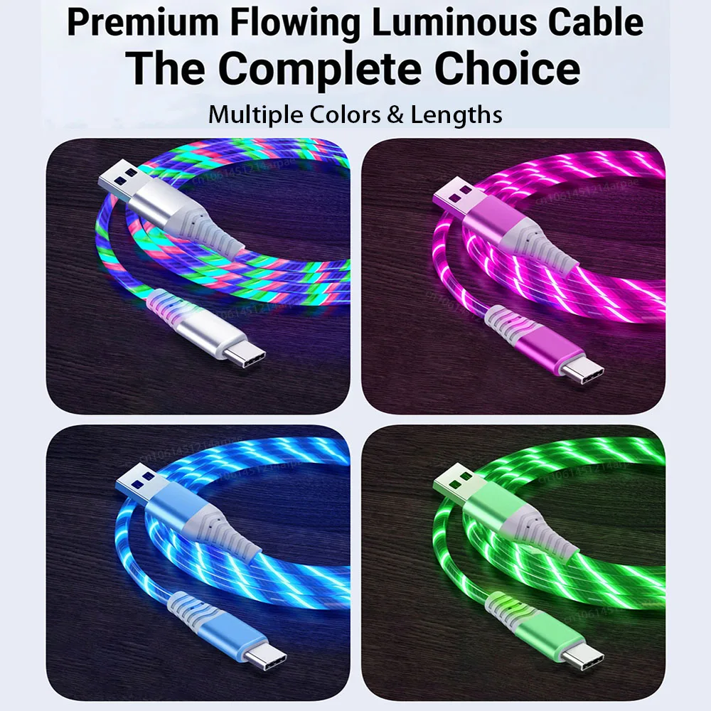 Luminous USB Fast Charging LED Cable - 5A Micro Type C