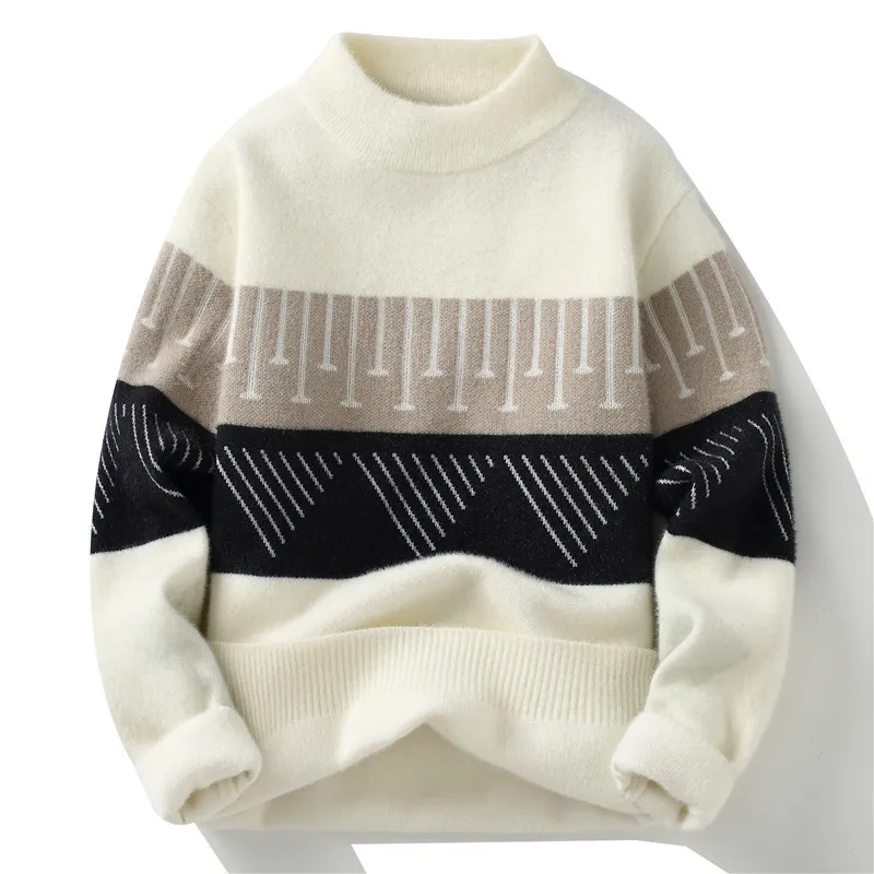 Winter Men's Plush Thickened Knitted Sweater Fashion Handsome Casual Loose Round Neck Knitwear Warm Top
