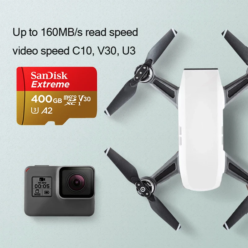 SanDisk Extreme 마이크로 SD 카드, 카메라 고프로 DJI 닌텐도용, 오리지널 UHS-I 카드, 4K 플래시, 마이크로 SDXC A1 A2 U3