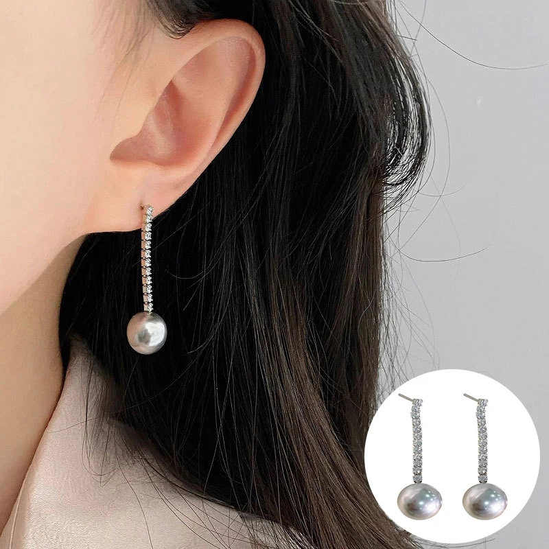 

100% 925 Sterling Silver Pearl Geometric Earrings for Women Girl Zircon Fashion Round Design Jewelry Birthday Gift Dropshipping