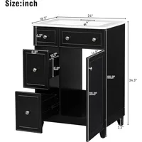24 Inch Bathroom Sink, Standalone Single Basin Sink Set with Two Drawers and One Door, Modern Solid Wood Bathroom Cabinet 2