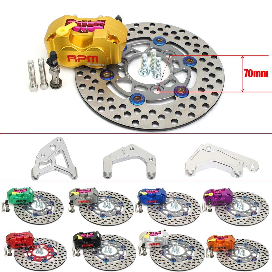 Motorcycle Brake Caliper 2 Piston RPM 200mm Disc Floating Rotor 70mm ...