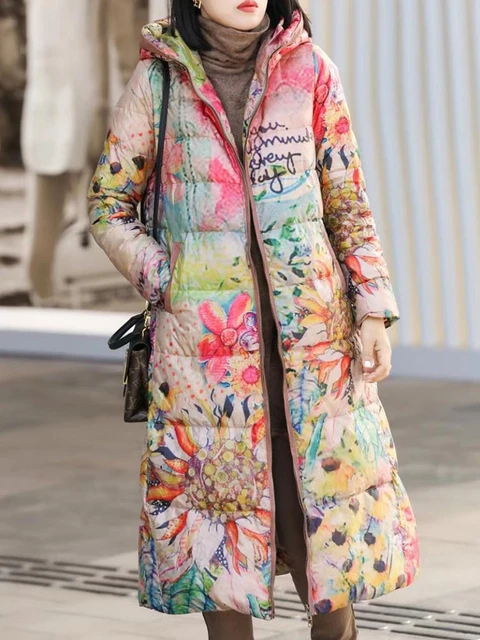 Chaqueta de plumas con capucha para mujer Abrigo largo de invierno