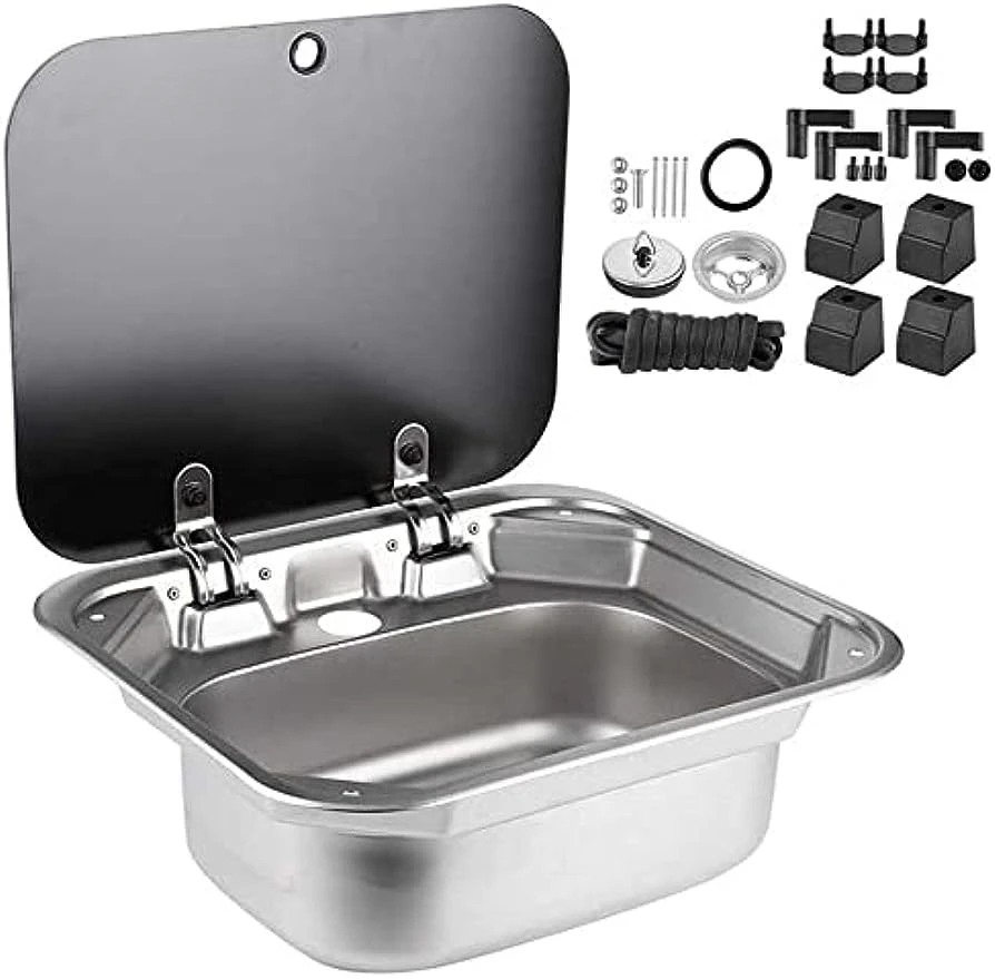 

RV Stainless Steel Sink Tempered Glass Lid for RV Caravan Motorhome Yacht