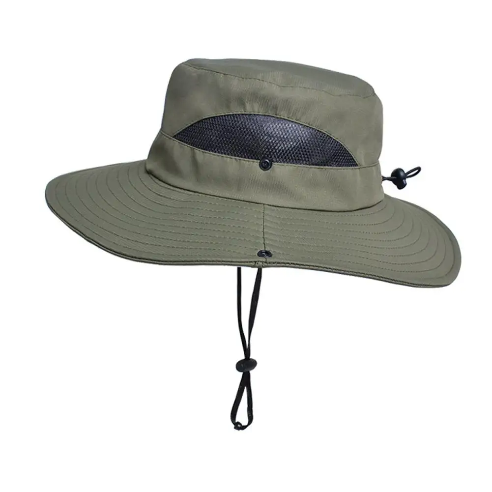 Summer Bucket Hat With Adjustable Straps Foldable Mesh Breathable Anti UV Sun Protection Wide Brim Fishing Hiking Sun Hat