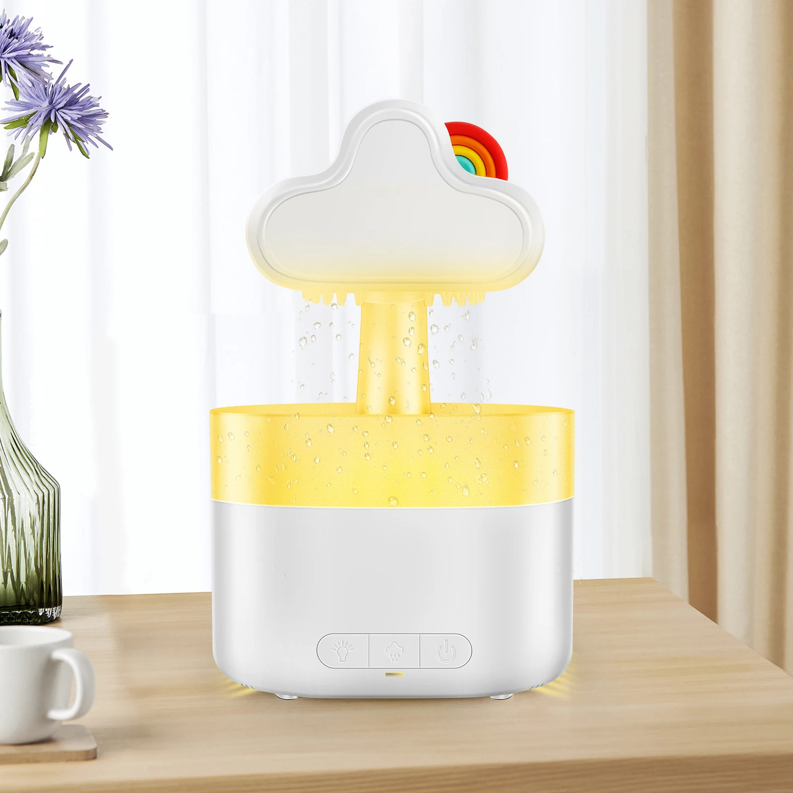 

Cloud Humidifier Rain Drop 500ML Raindrop Humidifier Diffuser Colorful Raining Cloud Night Light Soothing Raindrop Essential Oil