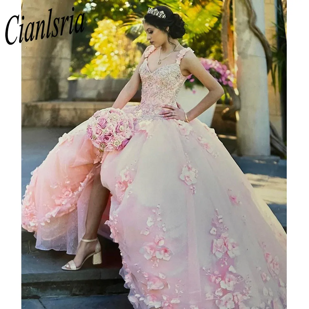 

2022 Pink Off The Shoulder Quinceanera Dress With Cape Princess Beaded 3D Flowers Ball Gown Pageant Birthday Party Sweet 16 15