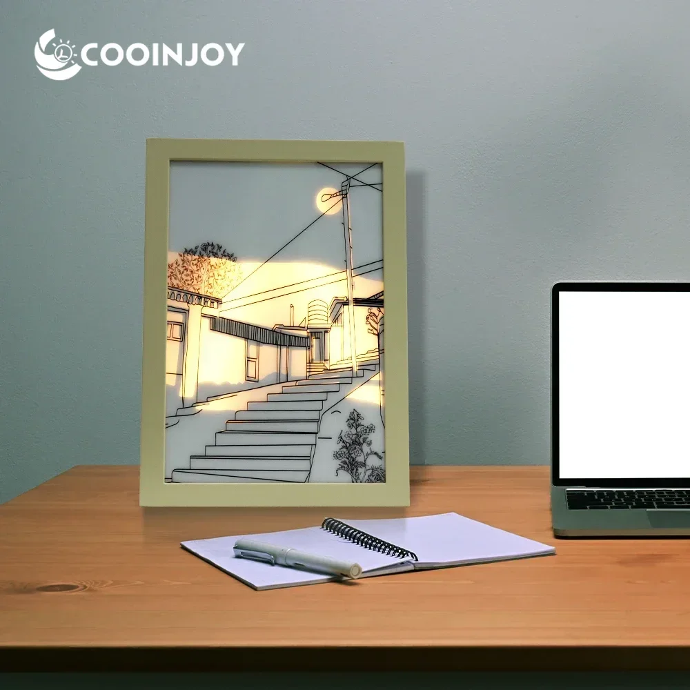 COOINJOY LED 라이트 페인팅 USB 플러그 디밍 벽 장식 테이블 램프 선물 실내 햇빛 창문 나무 사진 야간 조명