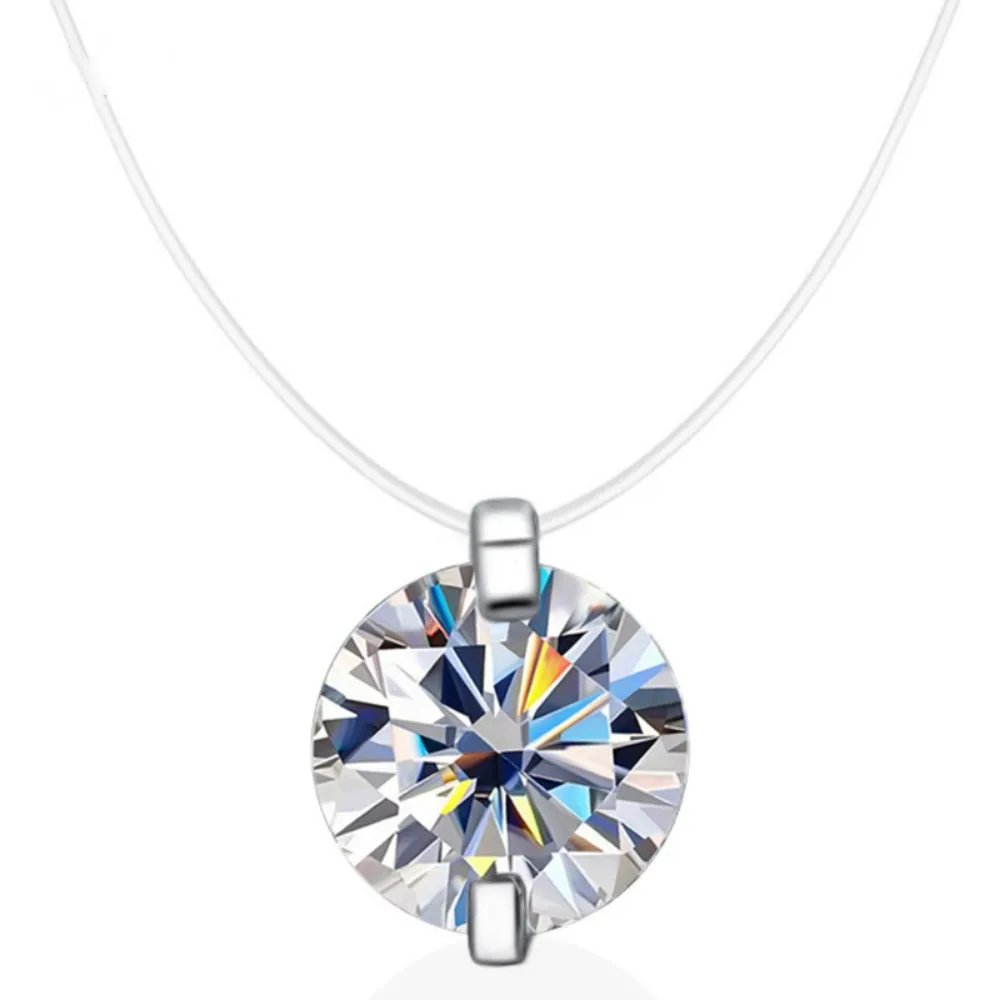 Moissanite Pendant Necklace 1ct Fishing Line D VVS1 925 Sterling Silver For Women pendant necklace,silver necklace,moissanite necklace