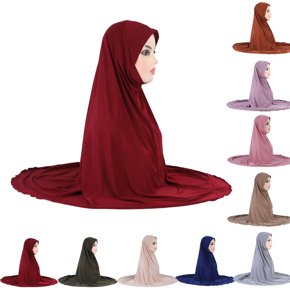 

Women Plain Pray Hijab Muslim Overhead Long Scarf One Piece Amira Instant Turban Islamic Pull On Headscarf Wrap Prayer Hijabs