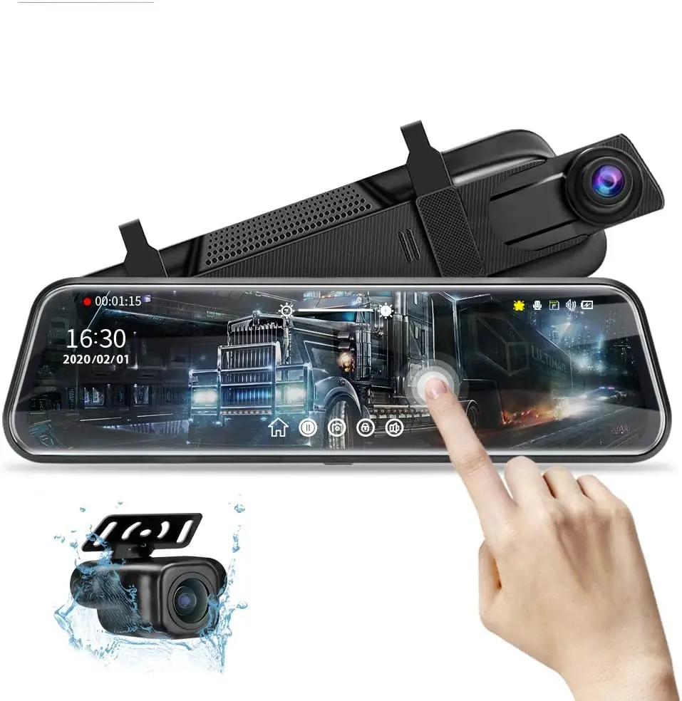 

10'' Mirror Dash Cam Night Vision 1080P FHD Full Touch Screen Front and Rear View Backup Camera for Cars Loop Recording