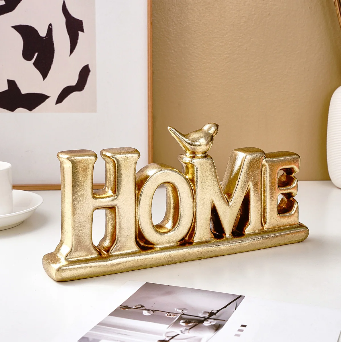1PC, European-style retro gold and silver foil HOME letter ornaments, made of resin, home decoration letter ornaments
