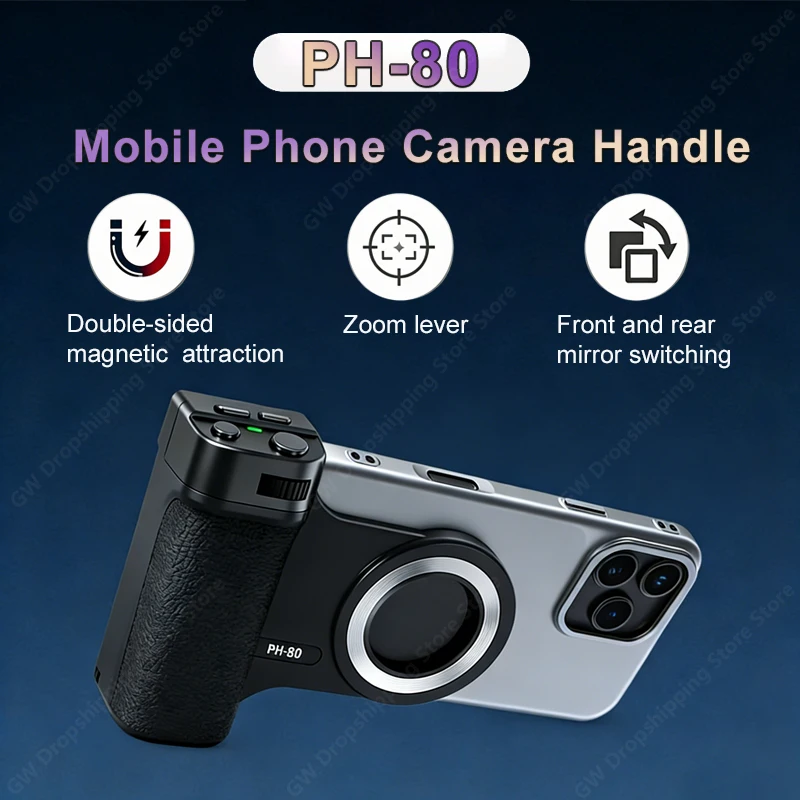 Magnetischer Bluetooth-Kameragriff mit Zoom, Auslöser, Aufhelllicht, Fernbedienung und tragbarer Handy-Stabilisator_voghion.com
