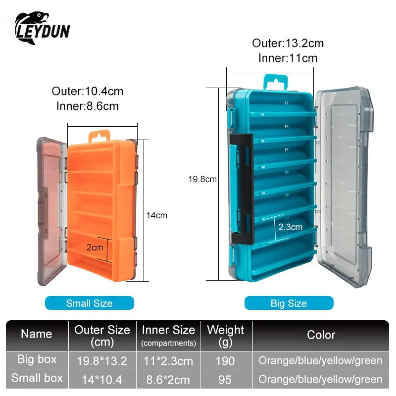 LEYDUN Hot 12 14 Compartments Fishing Tackle Boxes Bait Lure Hook  Accessories Box Storage Double Sided High Strength Fishing Box