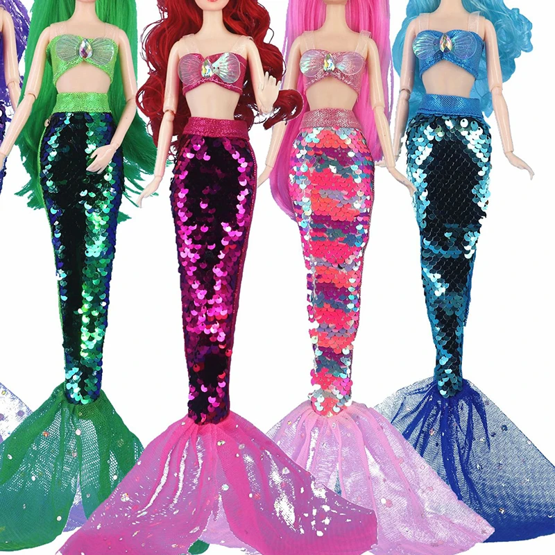 4 Set Doll Cosplay Clothes Similar Fairy Tale Mermaid Tail Wedding Dress Gown Party Outfit For Barbie 1/6 Doll DIY Gifts