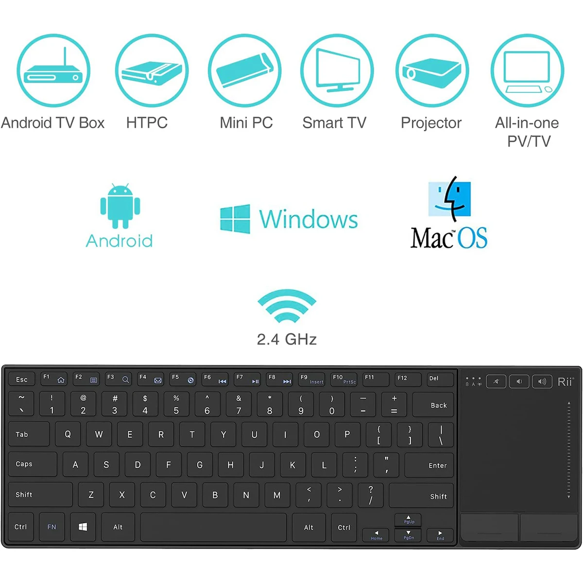 Mini Teclado sem Fio com Touchpad Multi-touch Rii K22 Compatível com pc Mac Laptop Windows Tablet - Imagem 2