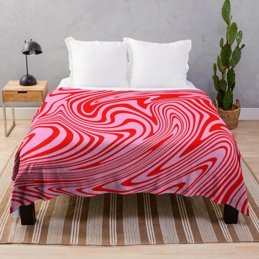 

Retro Swirl Pink Groovy Abstract Pattern Throw Blanket Fashion Sofas Flannel Fluffy Shaggy Custom Blankets