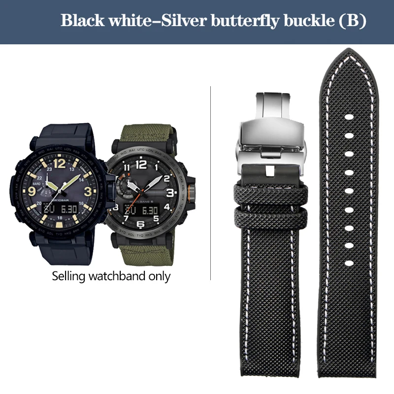 Durable Nylon Rubber Bottom Sports Watchband - 24mm Canvas Silicone Strap