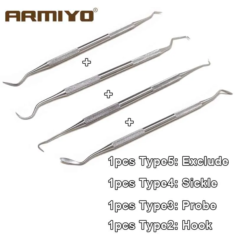 Armiyo Edelstahl Double Ended Pick Set Pipeline Carbon Deposit Entfernung Mundhöhle Zahnseide Zahnstein Reinigung Kit Solide Werkzeug – Detail 8