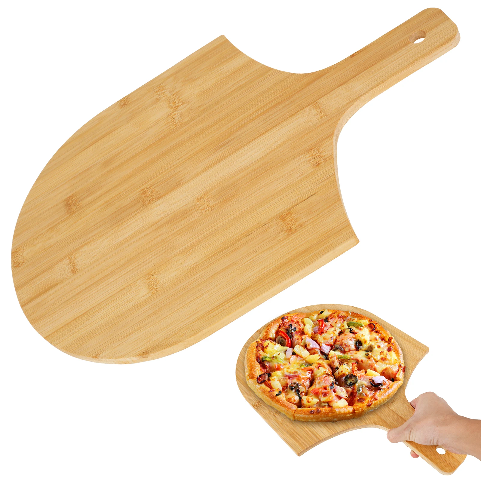 Pizza Peel Long Handle Wood Pizza Spatula Bevelled Peel Paddle Multifunctiona Turning Hanging Shovel
