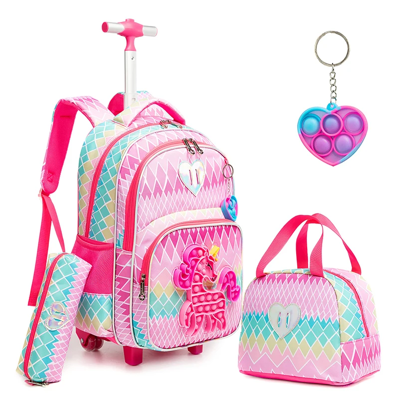 

Unicorn Rolling Backpack for Girls Backpacks with Wheels for Elementary Kids Pink Suitcase Set Travel Laptop Luggage for Girls