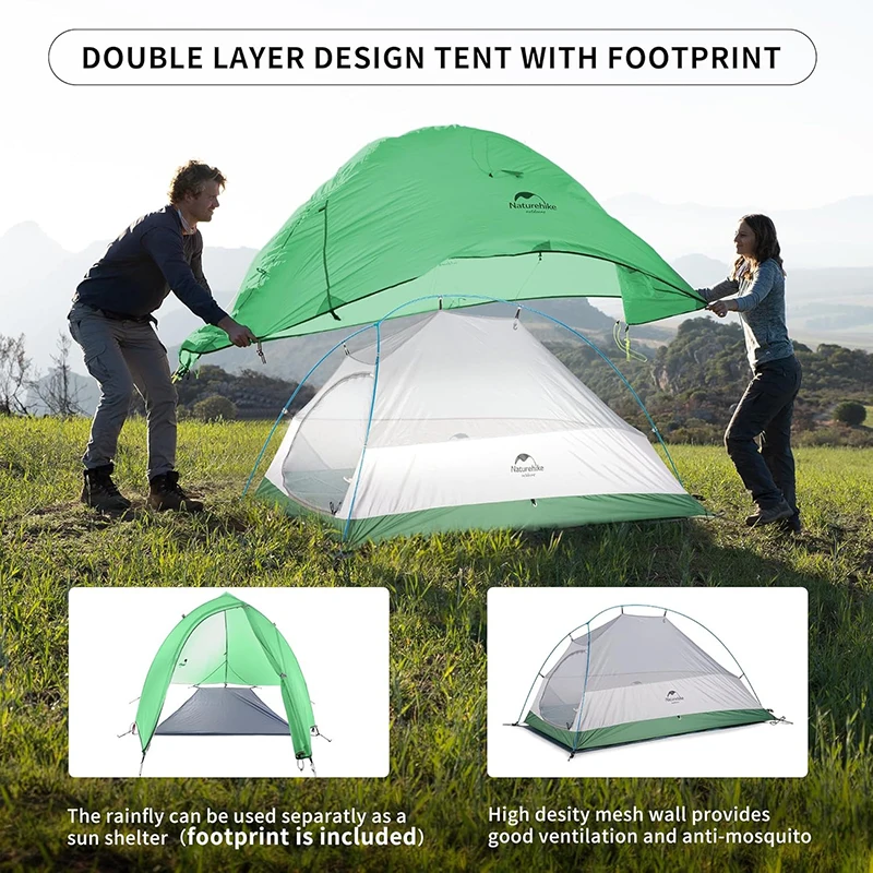 Naturehike Cloud Up 1 Person Backpacking Tent Ultralight Waterproof Double Layer Single Person Tent Outdoor Travel Camping