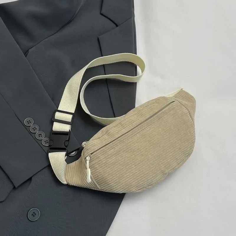 Women Waist Bag Corduroy Student Shoulder Handbag Crossbody Chest Breast Bag Fanny Pack Fashion Phone Female Bum Belt Purse