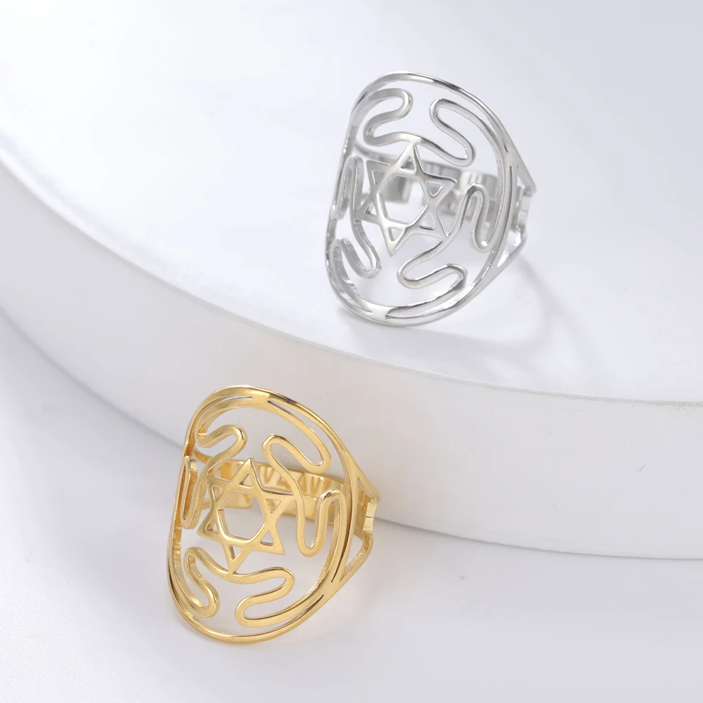 Dawapara Rad des Hekates Symbol Verstellbarer Ring Davidstern Religiöses Amulett Heidnische Göttin Wicca Geschenk Edelstahlschmuck – Detail 6