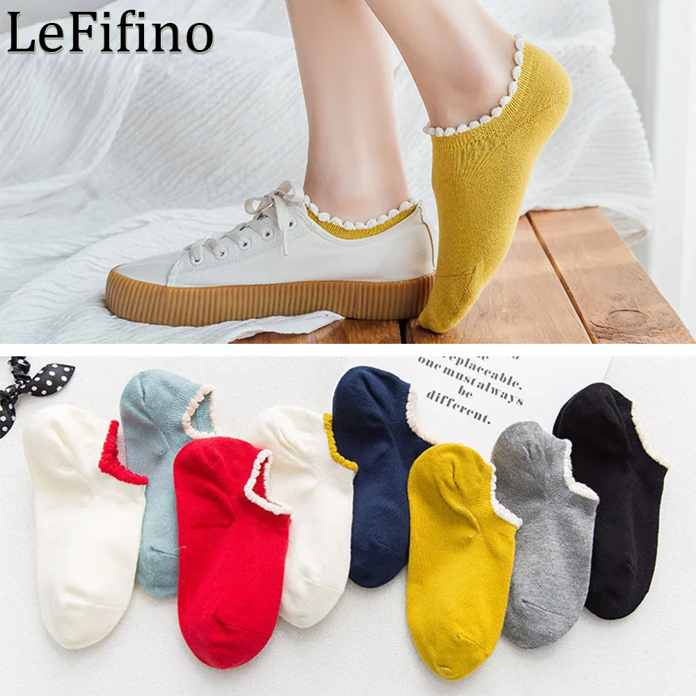 

Women New Cute Pure Color Cotton Socks Novelty Low Cut Ankle Socks Female Invisible Non-slip Silicone No Show Socks Le67440