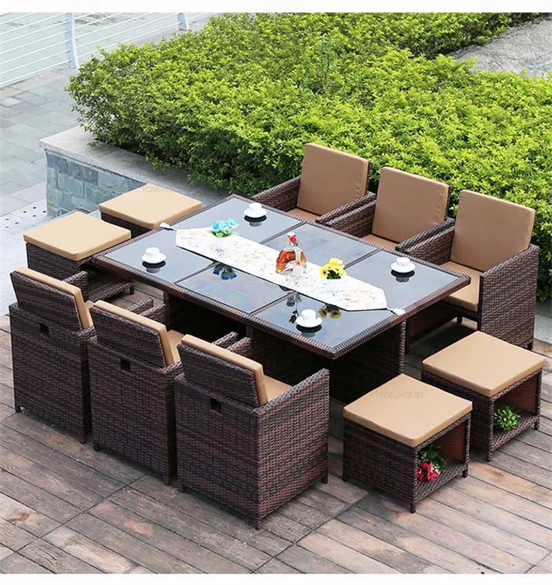 Modern Open-air Garden Furniture Sets Patio Rattan Furniture Set Waterproof and Sun-proof Armchair Leisure Outdoor Table Chairs