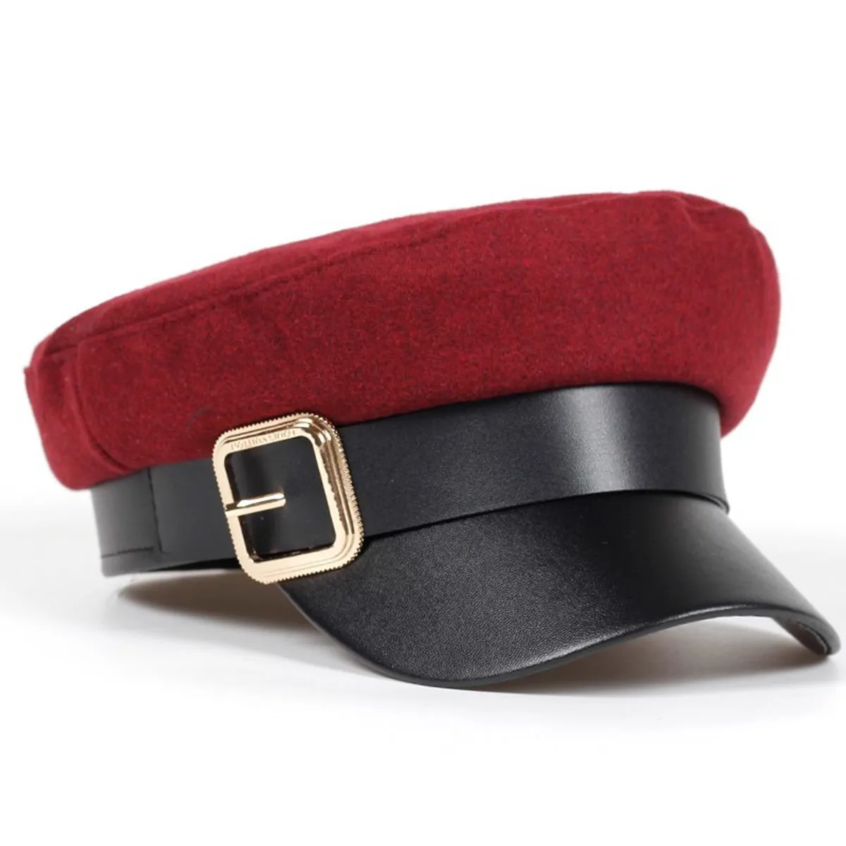 Chapeau unisexe avec grande boucle de ceinture latérale, chapeaux de marin de printemps et d'automne, casquette béret noire pour hommes, casquette militaire de capitaine à dessus plat