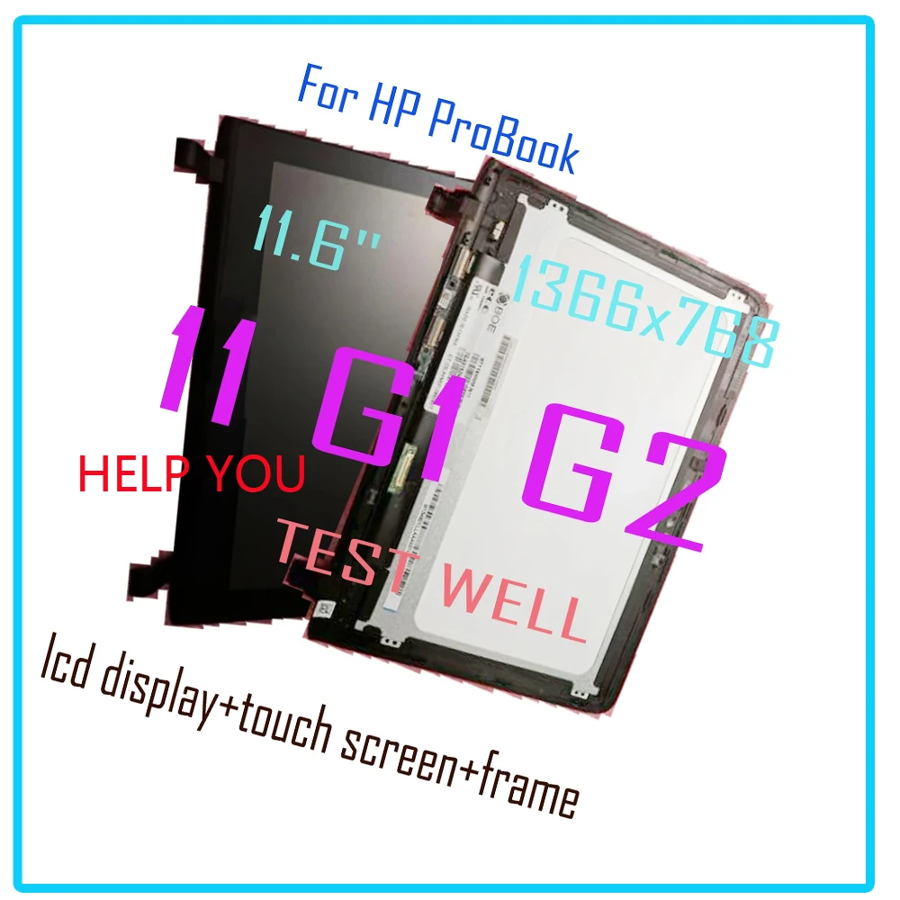 

AAA+ 11.6" For HP ProBook 11 G1 G2 LCD Display Touch Screen Digitizer Assembly Panel Replacement With Frame Bezel HD 1366 X 768