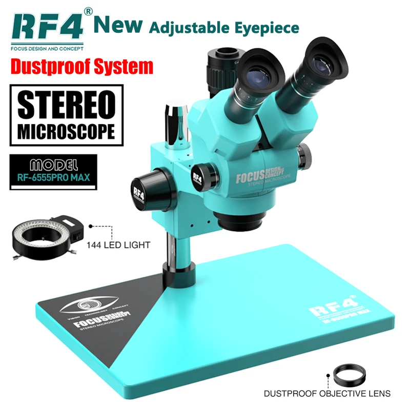 

RF4 6555PRO MAX Trinocular Stereo Microscope 6.5X-55X Continuous Zoom Magnification for Mobile Phone PCB SMD Repair Microscope