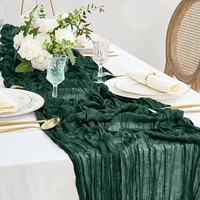 Green Gauze Table Runner Burlap Cheesecloth Table Setting Dining Rustic Country Wedding Birthday Decor Boho Table Linens 2
