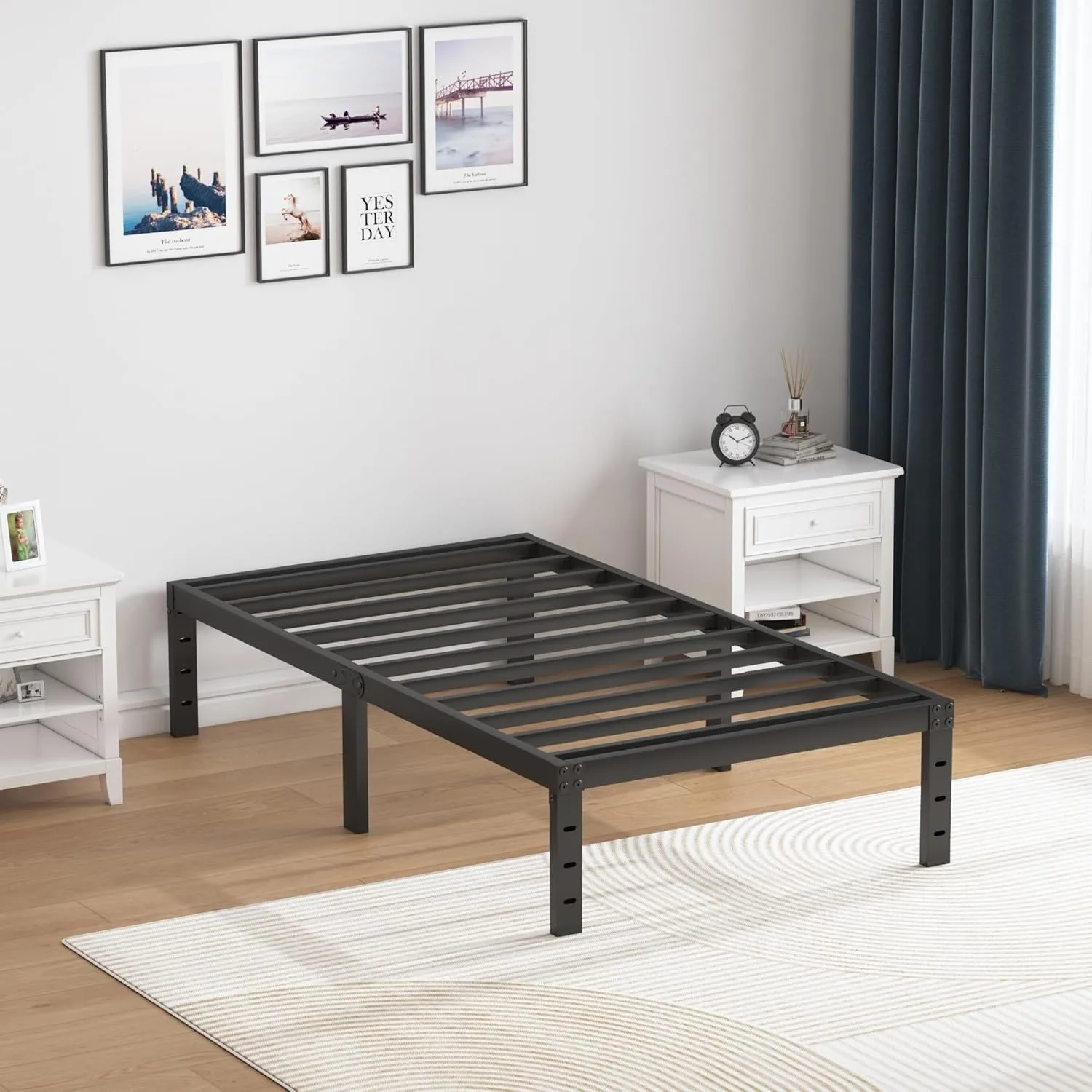 Double bed frame, 14 inch high metal platform bed frame mattress foundation, with steel bar support, noise free, easy toassemble 4
