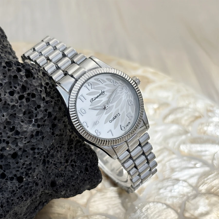 Classic Elegant Watch for Women with One-Sided Feather Design Dial - 6