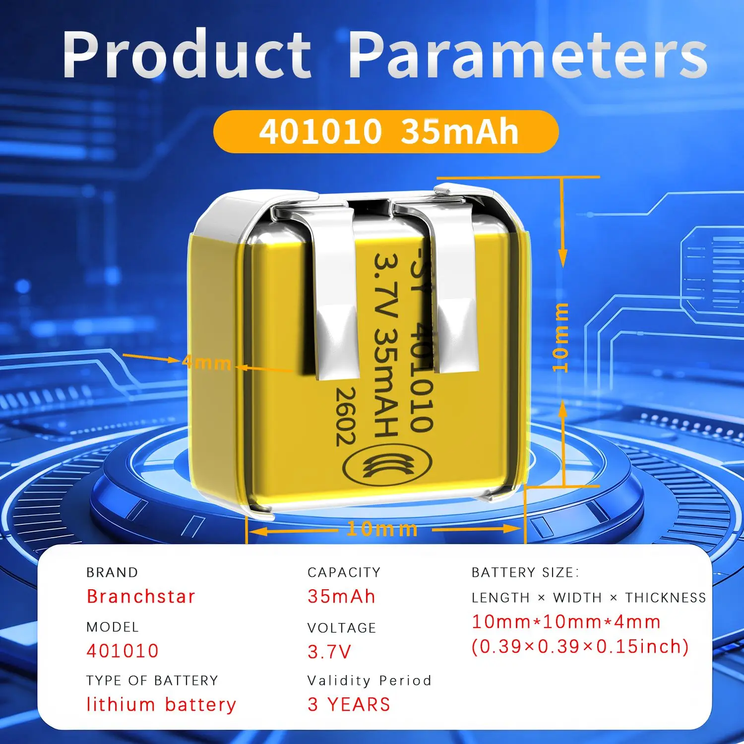 Batteria agli Ioni di Litio Polimero 401010 3.7V 35mAh Ricaricabile per Dispositivi Bluetooth TWS - immagine 2