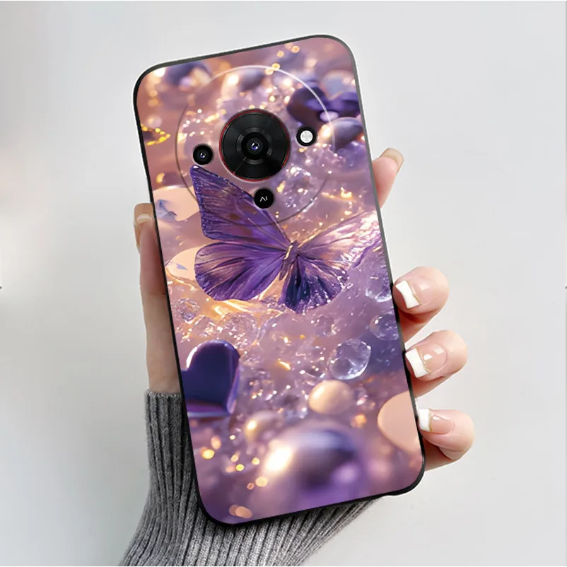 Butterfly Flower Black Soft Silicone Phone Case - Stylish Protective Back Cover