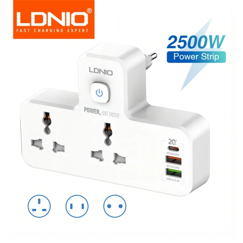 LDNIO Power Socket Adapter Multi Outlet 3 USB PD Charger 2 AC Universal Travel Surge Protector Pop Power Strip And Usb With LED power strip plug adapter electrical socket power socket power plug adapter
