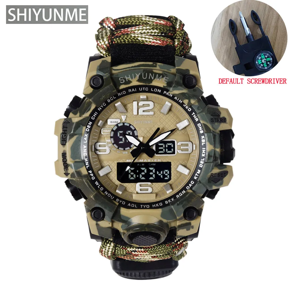 SHIYUNME Military Sports Watch Men LED Digital Quartz Double Display Clock Mens 50M Waterproof Compass Watch Relogios Masculino 