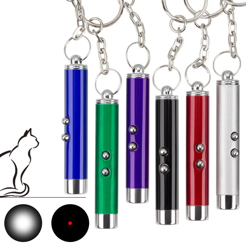 

New 6Colors 2-In-1 Cat Pet Toy Red Laser Light LED Pointer Pen Keychain White Flashlight Torch Interactive Training For Cat Dogs