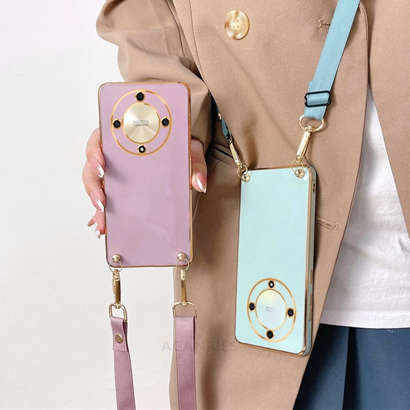 Premium Crossbody Lanyard Plating Case with Silicone Cover