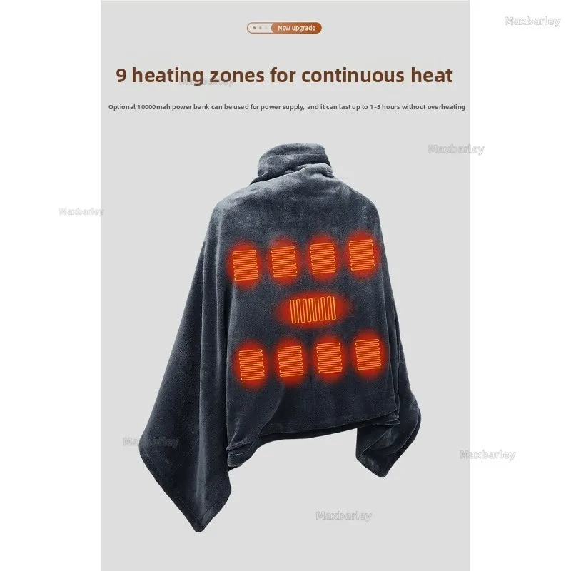 Electric Heated Shawl Blanket Coat Women USB Charging 9 Areas Heating Office Warm Home Warming Cloak Trench Men Fleece Jacket