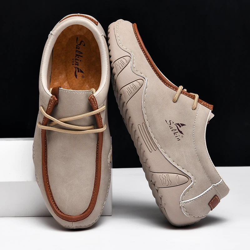 New 2024 Autumn Handmade Leather Casual Men Shoes Design Fashion Sneakers Man Loafers Breathable Low Top Flat FootWear Driving 6